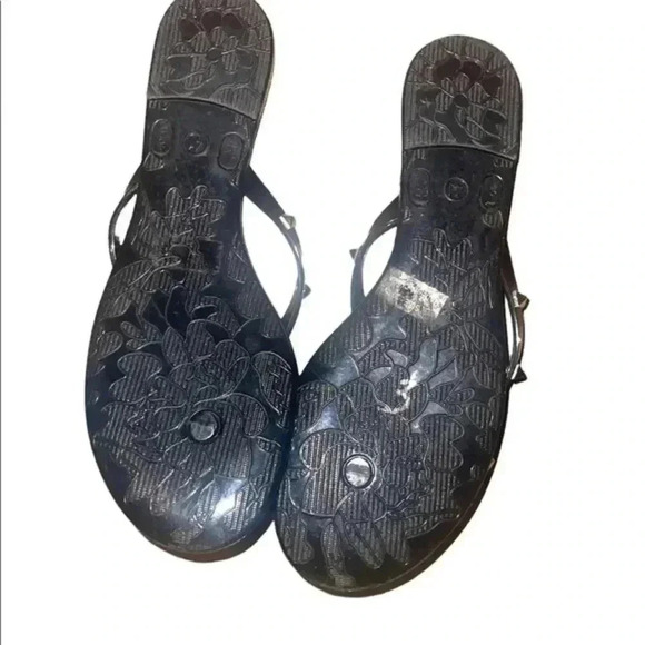 Black Flip Flops with Gold Sequined Bows - Picture 3 of 7